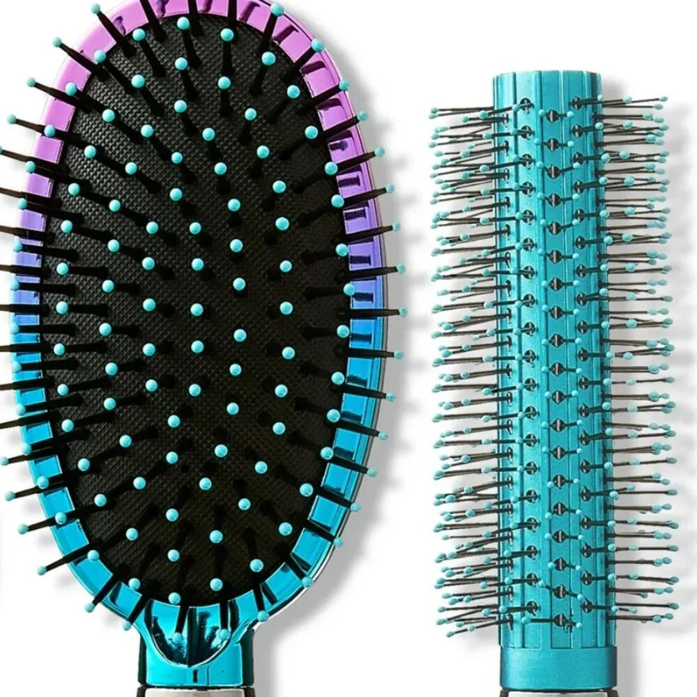 NEW SET OF 2 Bundle 5-Piece Hairbrush Brush Set Hand Mirror Beauty Brush